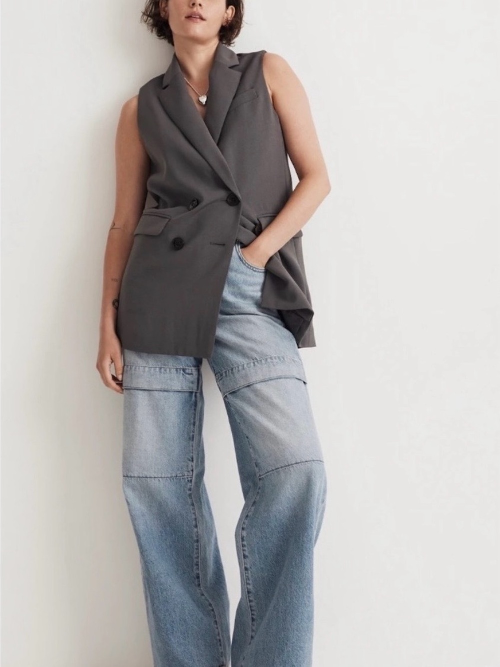 Madewell Double Breasted Oversized Blazer Vest Sz 2XL Dark Gray Anthropologie